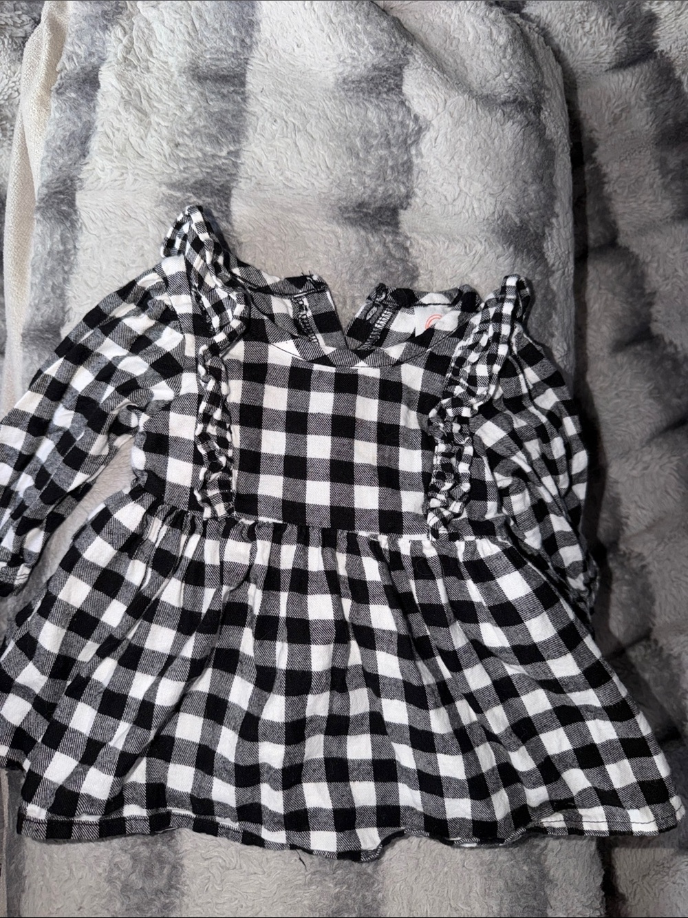 wonder nation Black and White Plaid Ruffle Long Sleeve Dress - Kids